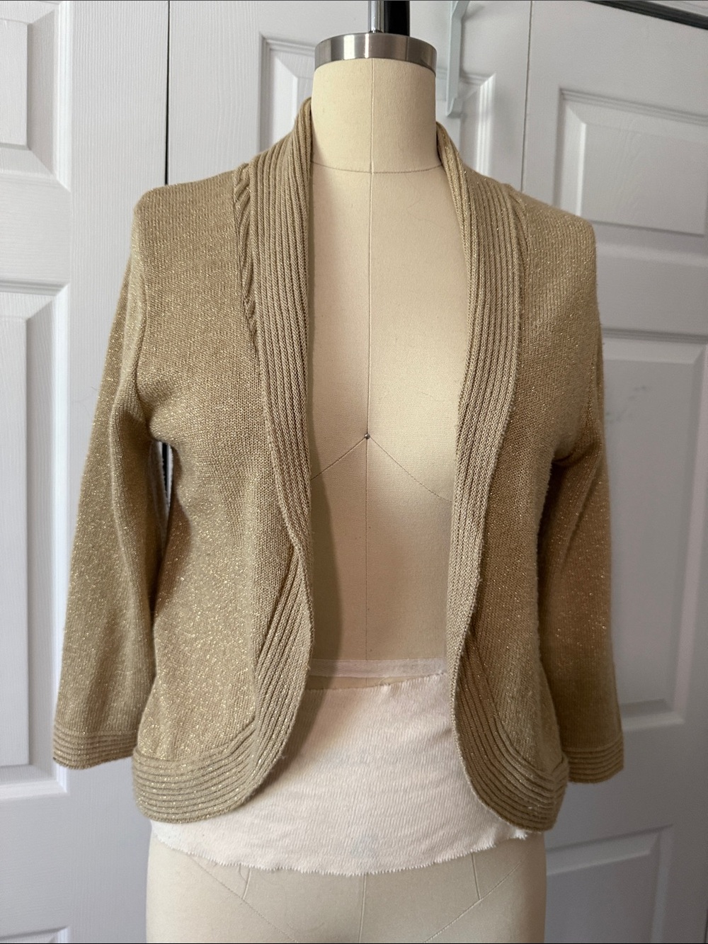 Elementz Metallic Open-Front Women’s Cardigan - Tan/Gold